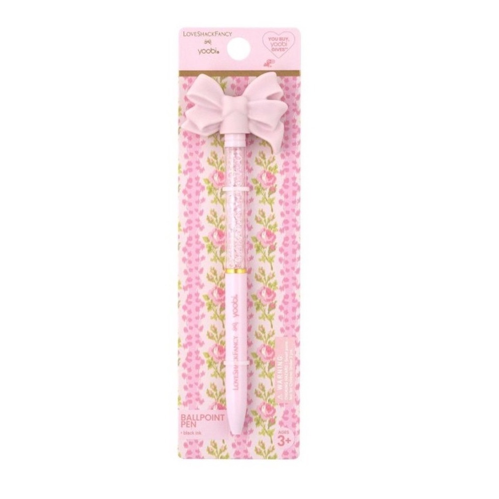 LoveShackFancy x Yoobi Pink Bow Glitter Ballpoint Pen Black Ink New NIP